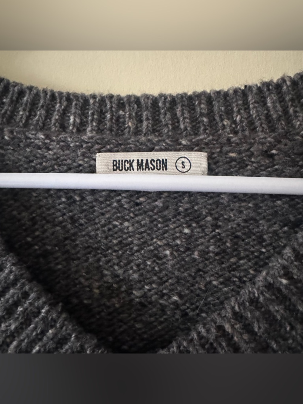 Buck Mason Seastack Wool Tweed V-Neck Sweater in Cobblestone 🩶 - Picture 6 of 8